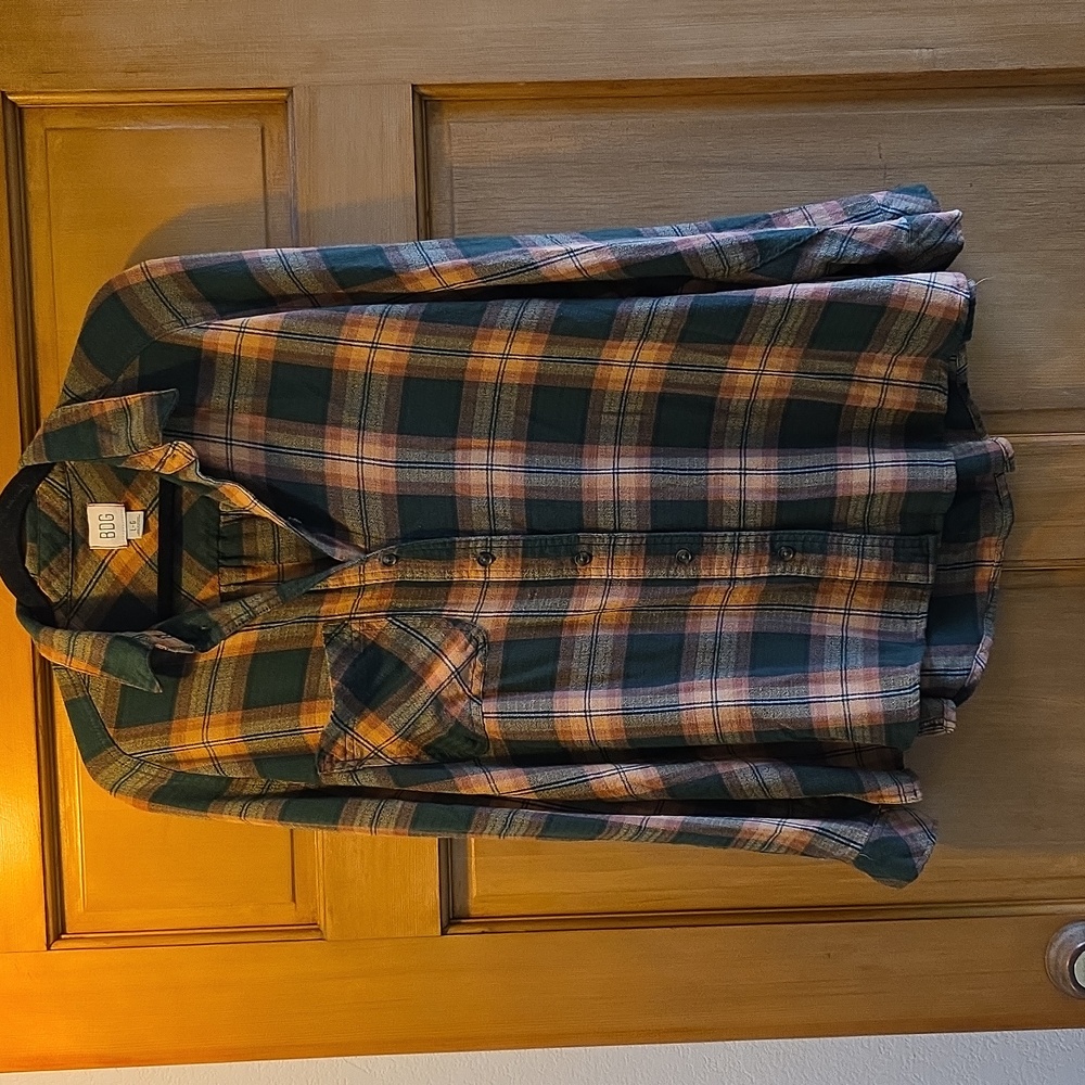 BDG Multicolor Green & Tan Plaid Shirt Size Laegw